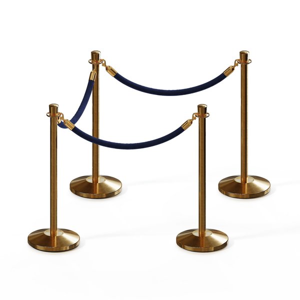 Montour Line Stanchion Post and Rope Kit Sat.Brass, 4 Crown Top 3 Dark Blue Rope C-Kit-4-SB-CN-3-PVR-DB-PB